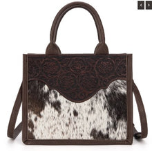 Load image into Gallery viewer, Trinity Ranch Hair-On Foral Tld Concealed Carry Tote/Crossbody Coffee TR178G-8899CF