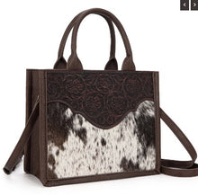 Load image into Gallery viewer, Trinity Ranch Hair-On Foral Tld Concealed Carry Tote/Crossbody Coffee TR178G-8899CF