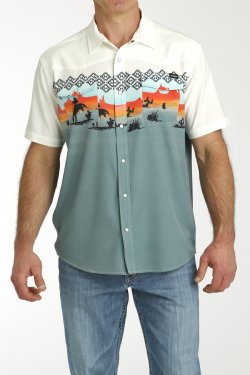 Cinch Mens SS Camp Shirt Sunset Snap MTW1402004 MUL