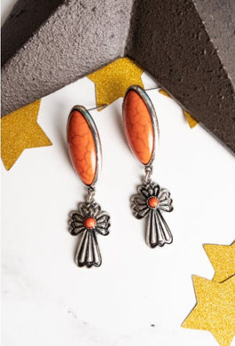 Icon Orange St Marys Point Cross Earrings