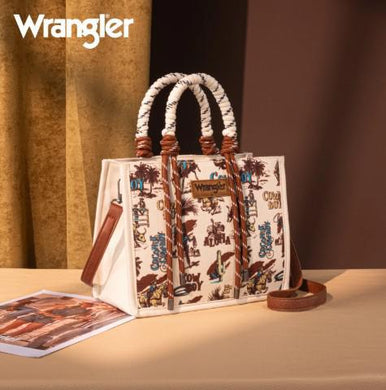 Wrangler Cowboy Print Tote/Crossbody -Tan WG206-8122TN