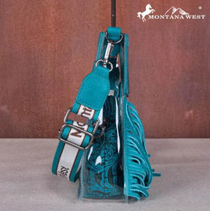 Montana West Western Fringe Stadium Clear Crossbody Bag with Detachable Pouch - Turquoise MW1251-199TQ