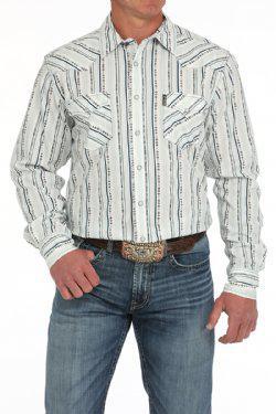Cinch Modern Fit Stripe Snap Shirt Wh/Nv/Teal  MTW1303086