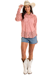 Rock & Roll Rose Eyelet LS Boyfriend Shirt BWB2S06296