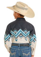 Load image into Gallery viewer, Panhandle Slim Youth LS Southwestern Boarder Snap BK/TE SBN25S06641