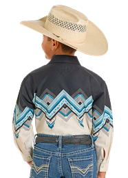 Panhandle Slim Youth LS Southwestern Boarder Snap BK/TE SBN25S06641