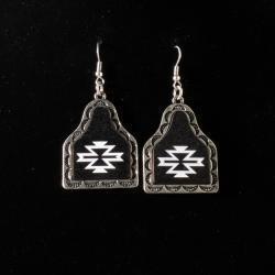 Silver Strike Cow Tag Dangle Earrings Black