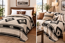 Load image into Gallery viewer, Black Aztec/cowprint reversible - Mia blanket