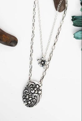 Tipi Bronte Blossoms Silvertone  Double Necklace