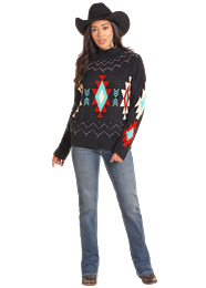 Panhandle LS Boucle Southwest Sweater Black LW32T04655