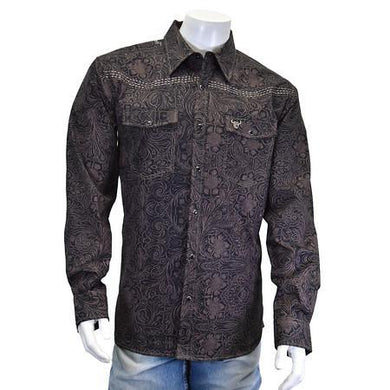 Cowboy Hardware Tooled Floral L/S Print Charcoal 125607-043-M