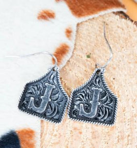 Tipi Cattle Tag Initial Silvertone Earrings