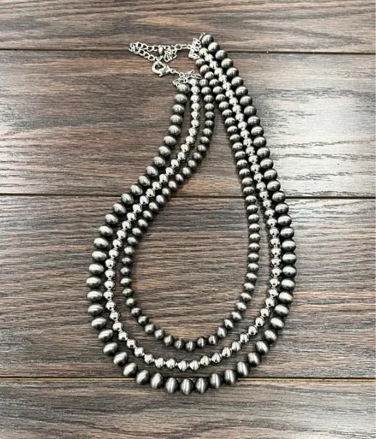 ISAC 3-Strand Silver & Navajo Bead Necklace 738350