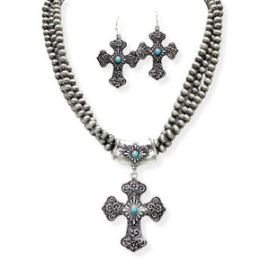 Icon Cross with Navajo Beaded Necklace