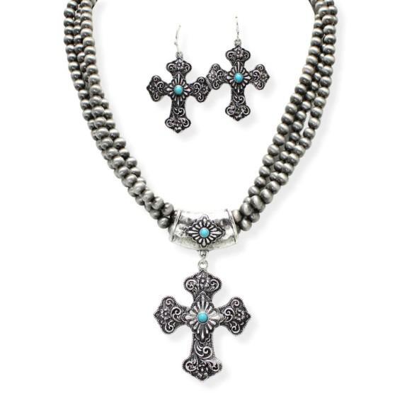 Icon Cross with Navajo Beaded Necklace