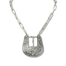 Load image into Gallery viewer, 113129 &amp; 113143 Western Floral Belt Buckle Paperclip chain Necklace &amp; Earrings Set