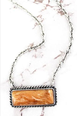 Icon Orange Marbled Stone Bar Necklace