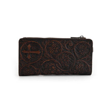Load image into Gallery viewer, Montana West Genuine Leather Tooled Bi-Fold Wallet with Detachable Zippered Pocket MWL-4206
