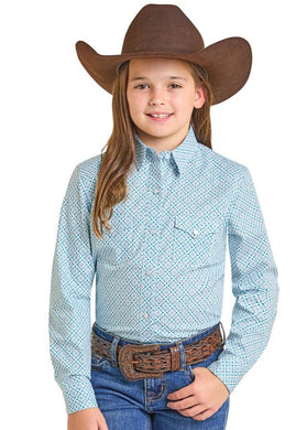 Panhandle Slim Girls LS Snap Shirt Wht/Turq RGN2S07091