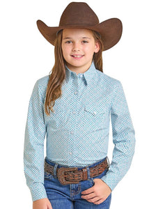 Panhandle Slim Girls LS Snap Shirt Wht/Turq RGN2S07091