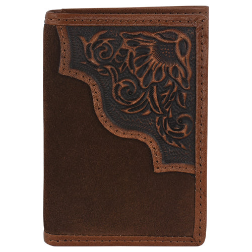 Tony Lama Genuine Leather Mens Trifold Wallet Floral Tooling 24025322W1