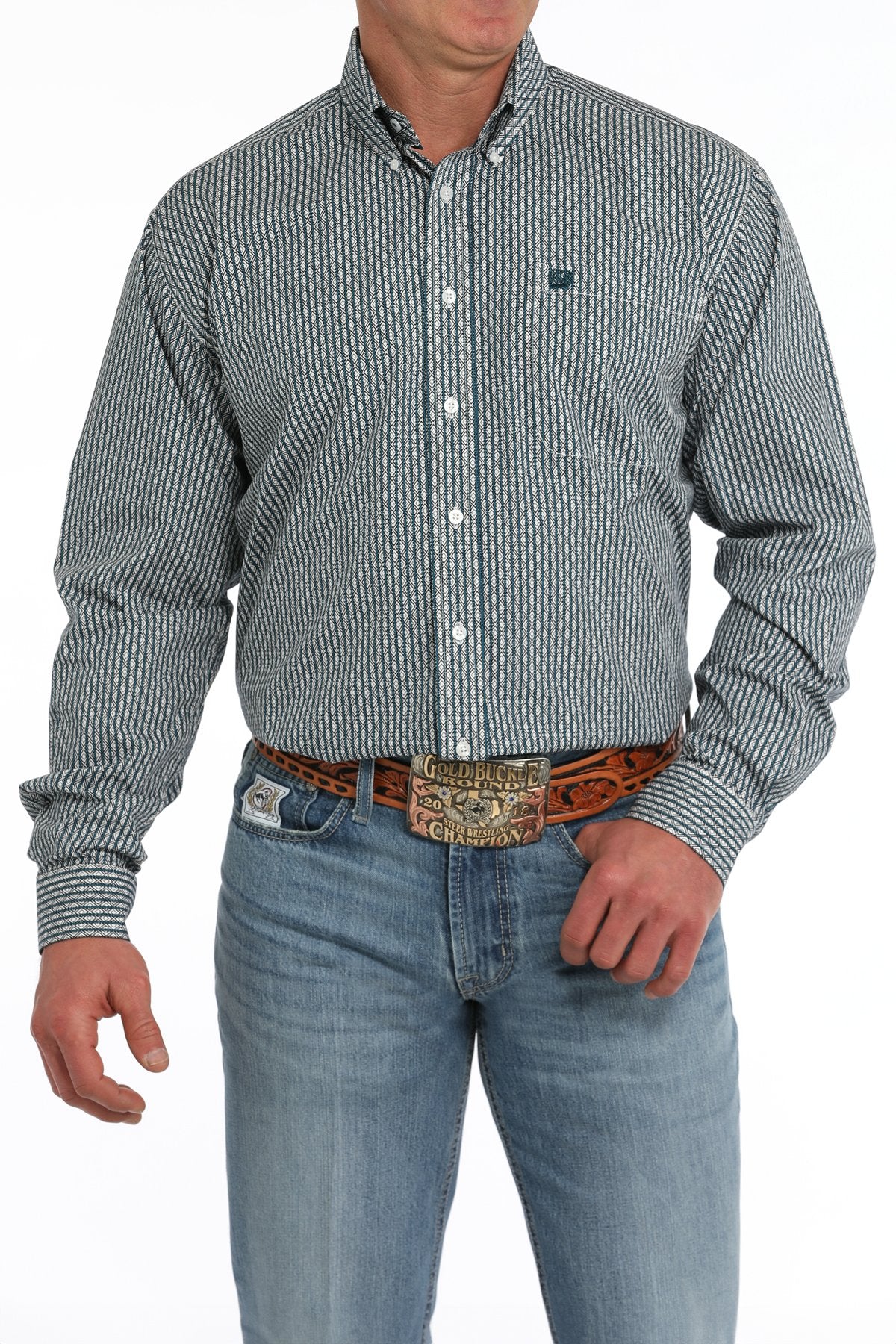 Cinch Mens L/S Print White MTW1105867