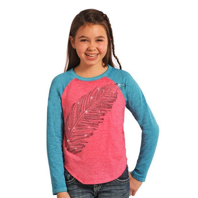 Rock & Roll Cowgirl LS G4T4860 Hot Pink Heather With Feather