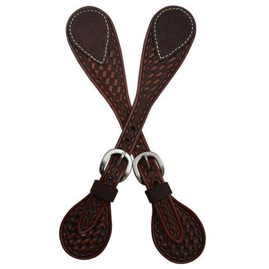 3D  Chestnut Basket Weave Spur Strap with Stitching