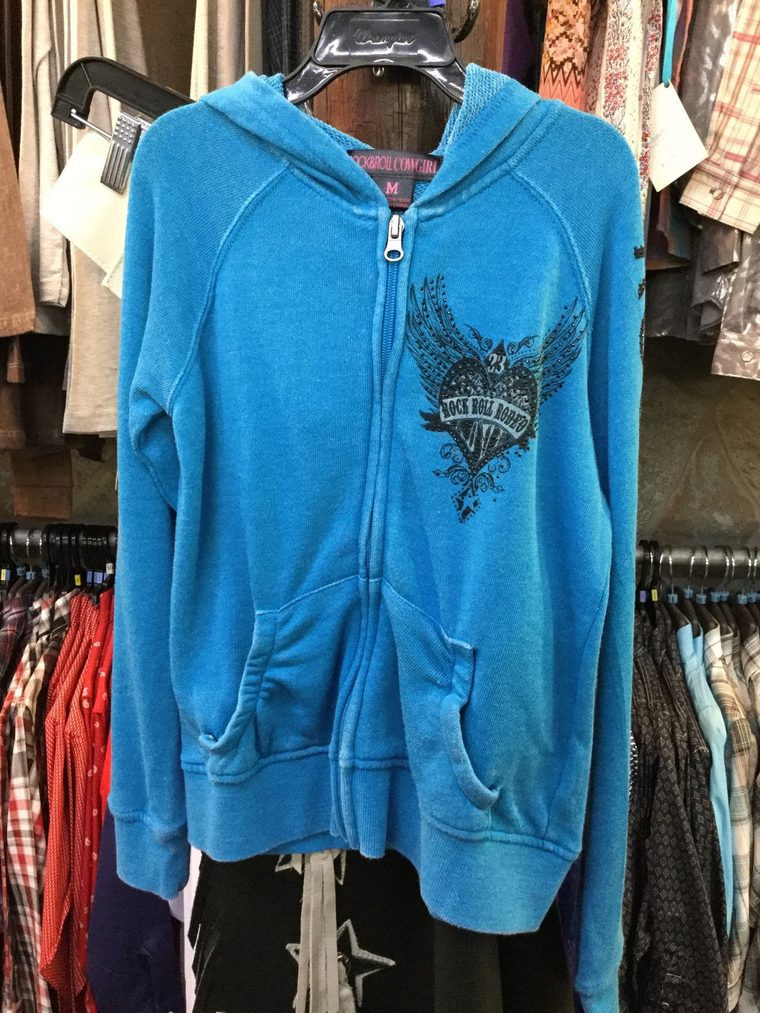 Rock & Roll Cowgirl Bright Turquoise Knit Hoodie  G4Z9472