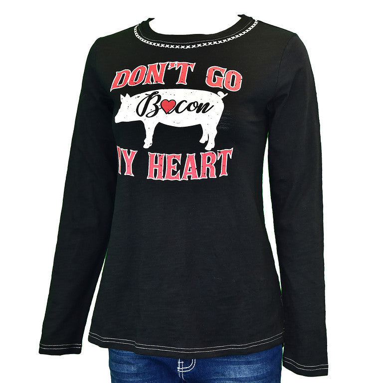 Cowgirl Hardware 215442-010 Black Bacon My Heart L/S Tee