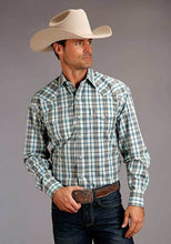 Load image into Gallery viewer, Stetson Men&#39;s LS Shirt Snap 2 Pocket Green/blue Plaid