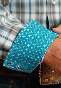 Stetson Men's LS Shirt Snap 2 Pocket Green/blue Plaid