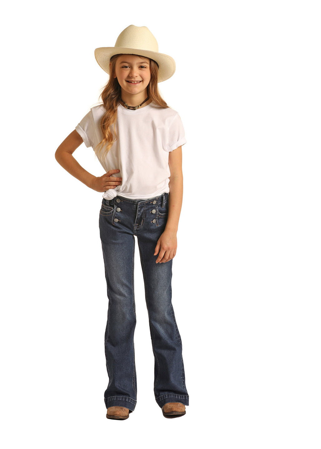 Rock & Roll Girls Extra Stretch Trouser w/zip Fly & Button Accents G5F3713