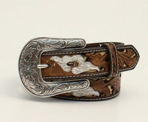 Nocona Youth Belt 1 1/4" Leopard Undly Floral Br/Wh N4440902