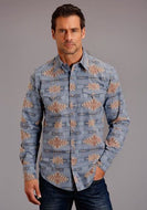 Stetson Men's  LS Snap 2 Pocket Dersert Horizon Print Blue Aztec 11-001-0425-2021