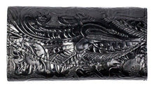 Load image into Gallery viewer, Leather Organizer Wallet Floral Tooled Black LW822