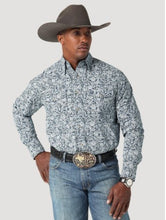 Load image into Gallery viewer, WRANGLER GEORGE STRAIT TROUBADOUR LS WS PRINT SHIRT IN STEEL PAISLEY 112317164