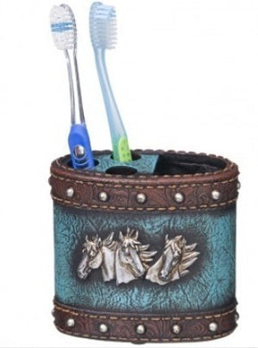 JT Horse Head and Blue Leather Toothbrush Holder 87-2183