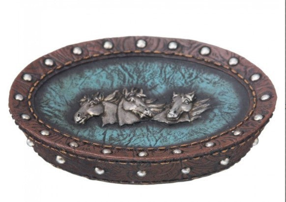 Horse Head and Blue Leather Soap Holder 87-2185