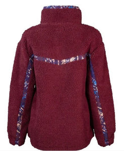 Hooey Burgundy Sherpa Pullover/purple Aztec HFP005