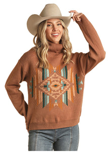 Rock&Roll Womens' Turtleneck Aztec Sweater RRWT32R0BO
