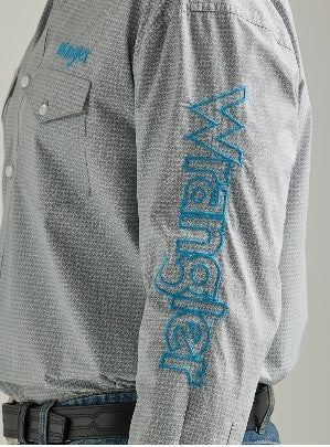 Wrangler Classic Fit Grey W/ Turq Mens L/S Shirt 112327779