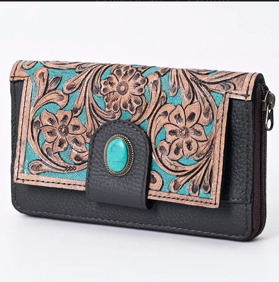 Officially Licensed OSU Genuine Leather Wallet #3, Women's Leather Clutch, Tooled Leather Wallet, Large Western Wallet, Floral store Tooled Wallet