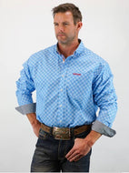 Drover Cowboy Threads Buckboard Blue On Blue Diagonal Prt LS