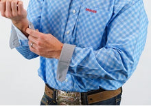 Load image into Gallery viewer, Drover Cowboy Threads Buckboard Blue On Blue Diagonal Prt LS