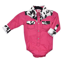 Load image into Gallery viewer, Cowboy Hardware Infant Moody Cow Long Sleeve Brt Pink Romper  825604R-150-I