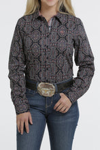 Load image into Gallery viewer, Cinch Women&#39;s LS Navy/pink/brown Print MSW9165011