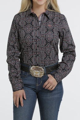 Cinch Women's LS Navy/pink/brown Print MSW9165011