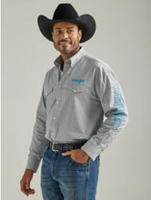 Load image into Gallery viewer, Wrangler Classic Fit Grey W/ Turq Mens L/S Shirt 112327779