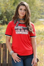 Load image into Gallery viewer, Cruel Denim CTK7339001 WOMEN&#39;S RED &quot;DIBS ON THE RANCHER&quot; RINGER TEE